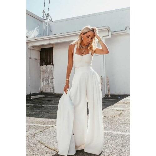Summer Two Piece Set Women Chest Wrapped Straps Vest Cropped Tops + Casual Pants Loose Straight Wide Leg Pants 2pcs Pants Suit