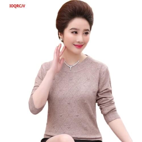 Plus Size 4XL Middle-aged Womens Autumn Sweaters Pullovers Thickened Warm Bottoming O-neck Wool Sweater Mother Dress Tops W495