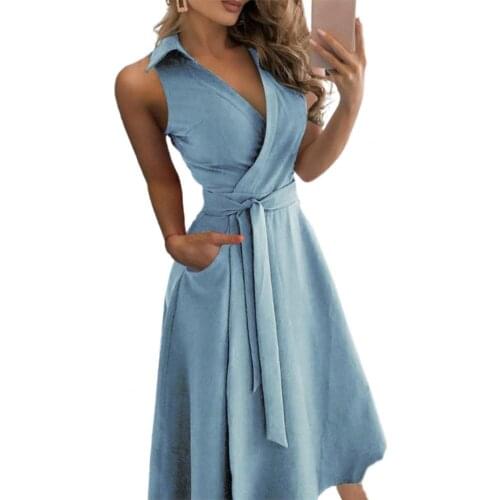 Summer Dress Women Dresses Sexy Women Dress Solid Color Large Hem Sleeveless Deep V Neck Belt Long Dress Streetwear robe femme