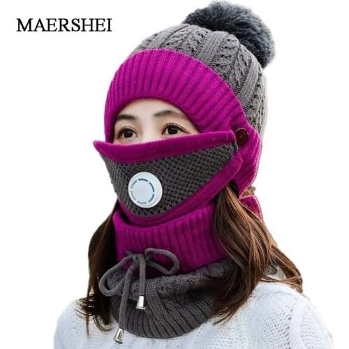 Winter knitted Beanies Hats Women Thick Warm Beanie Skullies Hat Female knit Bonnet Beanie Caps Outdoor Riding Ski hat Sets