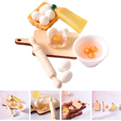1/12 Scale Doll House Miniatures Furniture Kitchen Cute Rolling Pin Egg Bowl Olive Oil Set Toys For Dolls