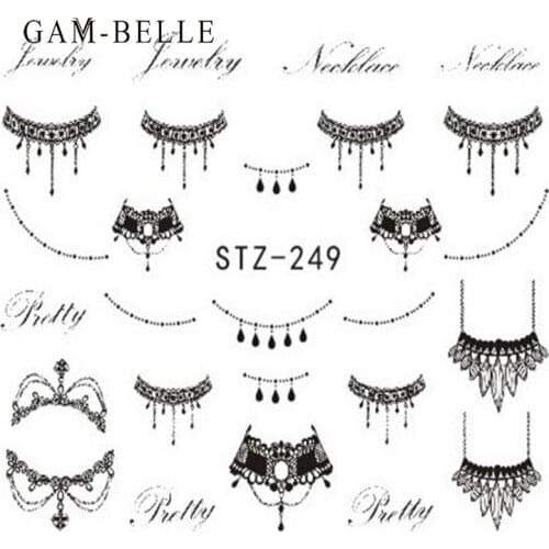 GAM-BELLE 1 Sheets Water Nail Transfer Sticker Black Necklace Lace Gothic Decals Nails Decorations Manicure Tools Nail Wraps