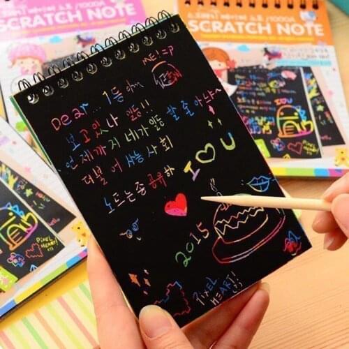1Pc 2019 DIY Cute Kawaii Coil Graffiti Notebook Black Page Magic Drawing Book Painting Notepad For Kids Notepad Stationery Gift