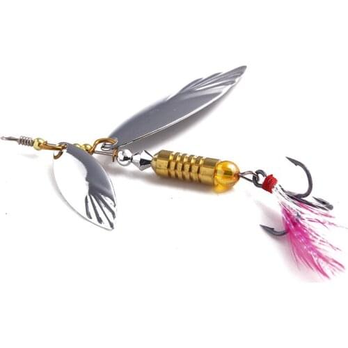 1Pcs Metal Willow Sequins Fishing Lures CrankBait 6cm/6.7g Rotating Spoon Bass Trout Wobblers For Bait Three Hook Fishing Tackle