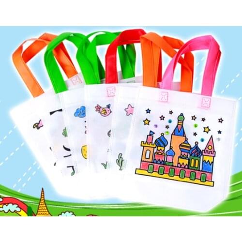 1Pcs/5Pcs Children DIY Handmade Graffiti Painted Bags Fill-color Hand Painted Material Non-woven Fabric Bag With pen