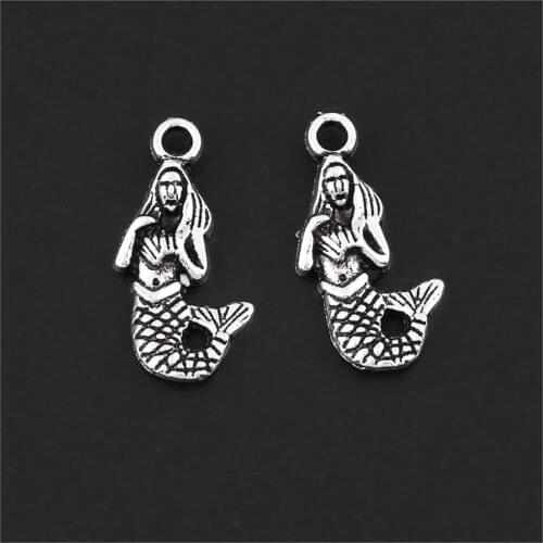 20Pcs Silver Color Sea Mermaid Charms Nautical Summer Pendant Making Necklaces Ornaments Jewelry 10X22mm A3198
