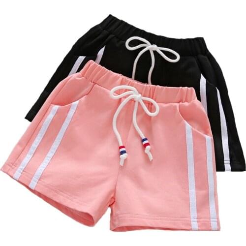 2021 Pink Striped Summer Girls Shorts Sports Black Cool Casual Girl Kids 1 2 3 4 5 6 7 8 Years Old Kids Clothes OKP194001