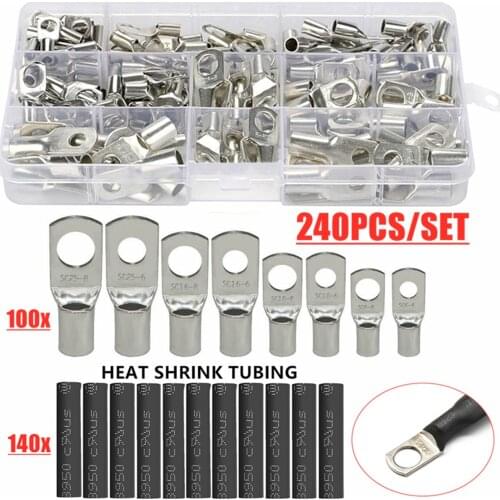 240/140PCS Car Auto Copper Ring Terminal Wire Crimp Connector Bare Cable Battery Terminals Soldered Connectors Assortment Kit