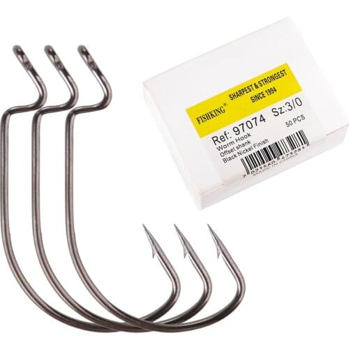 50PCS/Lot Worm Hook Offset Shank Black Nickel Fish 97074 Jig Head Lure Carp Fishing Carbon Steel Barbed Fish Hooks With Ringed