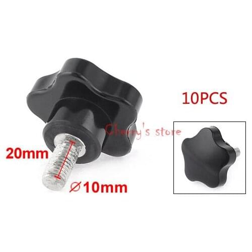 65mm Height Screw On Type 8mm Thread Dia Clamping Knob Black 10 Pcs