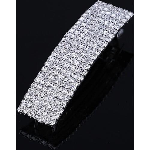7-Row Rhinestone Crystal Hair Clip Barrette Silver Plated Hair Ponytail Holders for Women (6 pieces Lot )