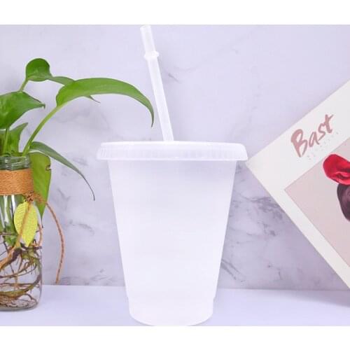 700ml/1 Pcs Straw Cup With Lid With Logo Color Changing Coffee Cup Reusable Cups Plastic Tumbler Matte Finish Plastic Cup