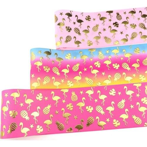 75mm Gold foil flamingo grosgrain ribbon heat transfer 100yards welcome custom printed