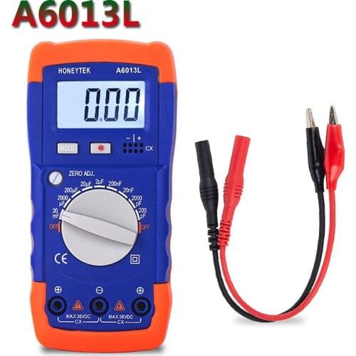 A6013L Meter Capacitance Tester 1999 Count LC With Set Of Probes Feelers 200pF-20mF Capacitor Meter Data HOLD With LCD Backlight