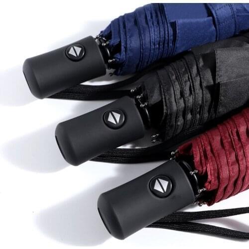 8K automatic three folding black coating umbrella men business umbrella sunny rainy dual-use umbrella windproof strong umbrella