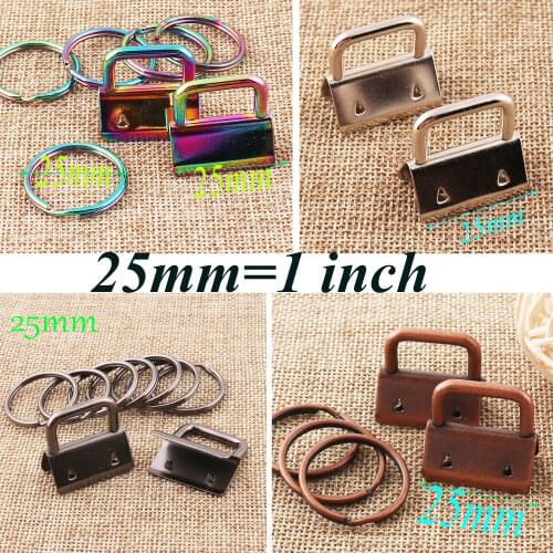 20 sets Key Fob Hardware Rainbow/Silver/Gunmetal/Copper with Ring for webbing Wristlets Fabric Key Chains keyfob bag tags 1"
