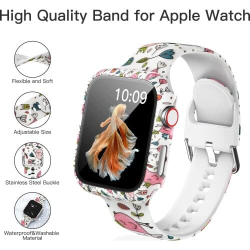 38mm 42mm Floral Printed Pattern Case+Strap For Apple Watch Band 40mm 44mm with Tempered Glass For iWatch Series 6 SE 5 4 3 2 1