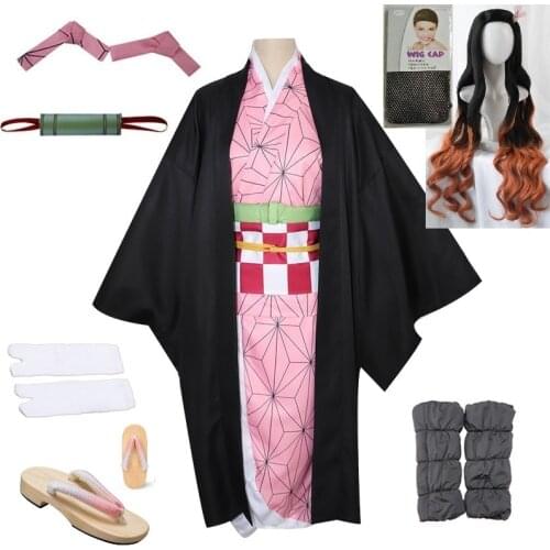 Adults / Kids Hot Anime Demon Slayer: Kimetsu no Yaiba Tanjirou Kamado Nezuko Cosplay Women Kimono Cosplay Costume Wigs Clogs