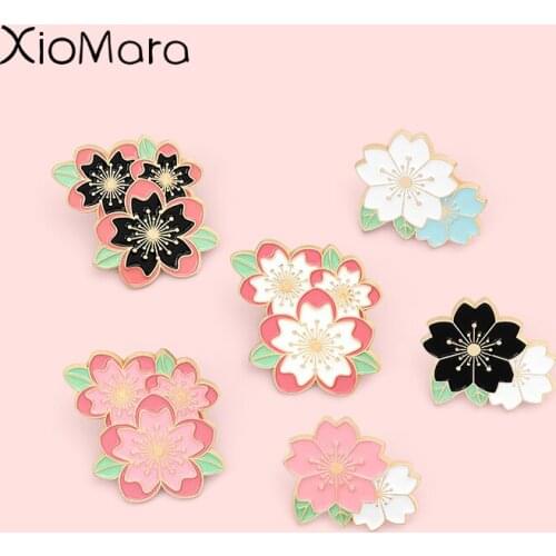 Cherry Blossom Cluster Enamel Pins National Flower of Japan Brooches Lapel Badges Cartoon Jewelry Gifts for Friend Wholesale Pin