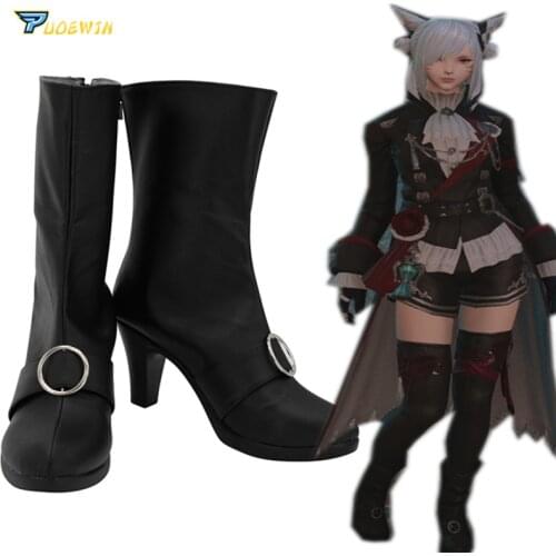 Final Fantasy XIV FF14 Black Mage Cosplay Boots Black Shoes Custom Made