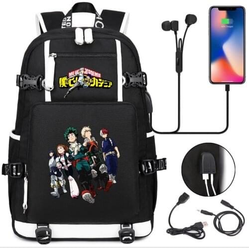 My Hero Academia Canvas Travel School Bag Usb Charging Shoulder Bag Boku no Hiro Teenagers Backpack Laptop Casual Mochilas