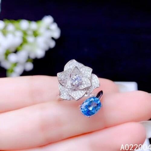 KJJEAXCMY fine jewelry 925 sterling silver inlaid natural blue topaz new Female ring lovely Support Detection