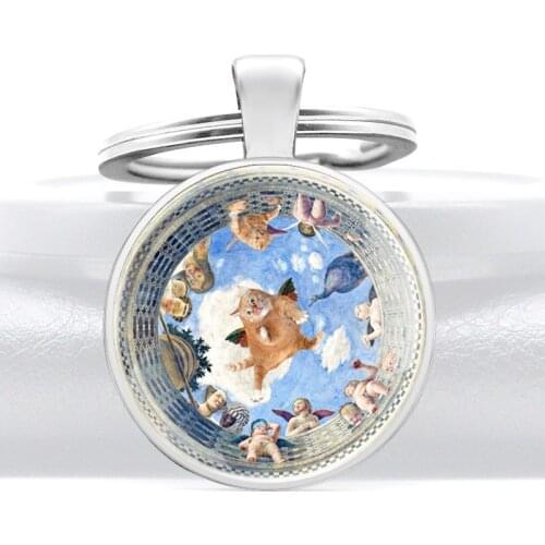 Classic Fashion Paradise cat Glass Dome Key Chain Charm Men Women Jewelry Key Rings