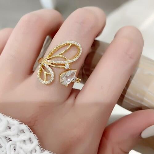 MISSNICE Vintage Popular Design Simple Geometric Design Style Butterfly Shape Rings Shiny Exquisite Zircon Adjustable Rings