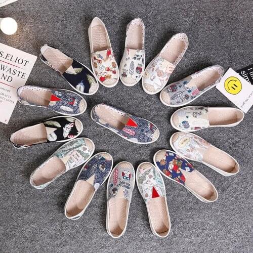 Summer Women Flat Casual Shoes Ladies Loafers Owl Canvas Comfort Platform Shoes Cotton Women Flat Footwear Lady Loafers Shoes