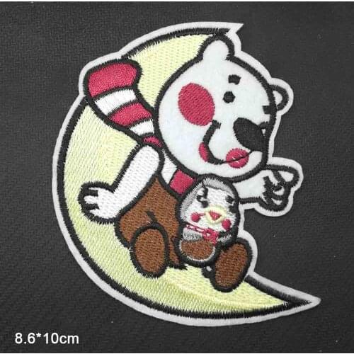 Bear in Moon Cartoon Elephant Iron On Embroidered Clothes Patches For Clothing Stickers Garment Wholesale