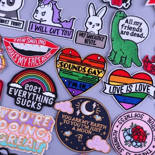 Gay Letter Patches On Clothes Cartoon Embroidered Patches For Clothing Lips Badge Stripes For Jacket Applique Iron On Patch