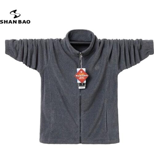 SHAN BAO 2021 autumn and winter fleece thick warm fleece jacket classic style embroidery young men fathers jacket