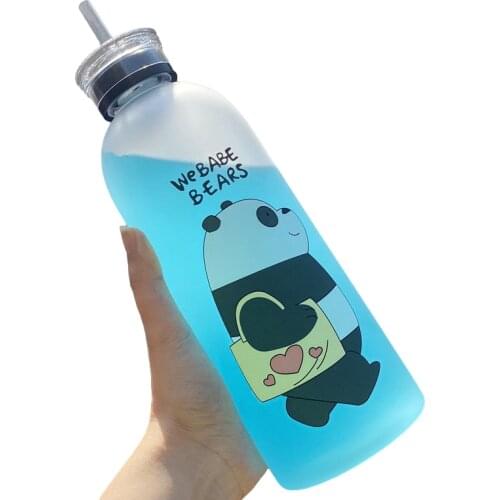 Portable Boys Plastic Water Bottle Cute Students Water Bottle With Straw Kids Drinking Cartoon Drinkware Water Bottles 1000ml