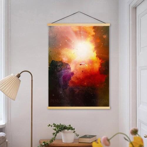 Canvas Cosmos Poster Abstract Planet Picture Home Decor Print Wall Artwork Wooden Scroll Hanging Painting for Bedside Background