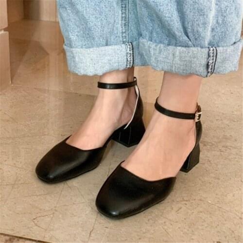 PXELENA Retro Chunky Block High Heels Sandals Female Ankle Strap Square Toe 2020 Summer Women Office Lady Daily Date Party Shoes