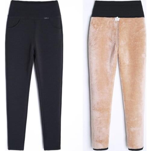 Plus Size Winter Thick Warm Cashmere High Waist Black Pants Women High Elastic Skinny Stretchy Ladies Trousers 6XL