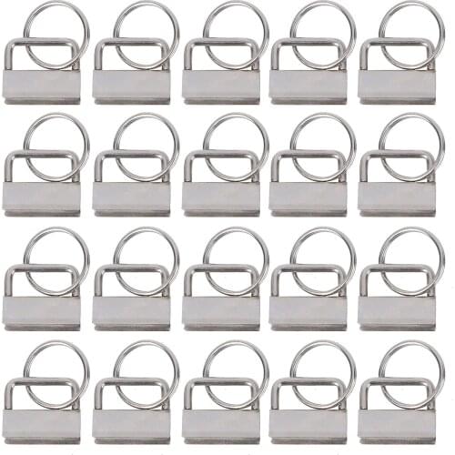 25Pcs DIY Fabric Hardware Key Chain Fob Wristlet Hardware with Key Ring for Lanyard Luggage Strap Accessories 25mm, Silver