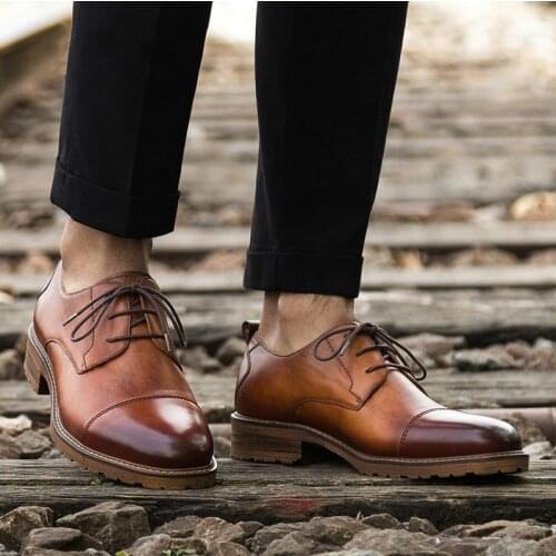Luxury Italian Genuine Leather Dress Shoes Men Fashion Retro Lace Up Brown Wedding Office Shoes Handmade Formal Oxford Shoes