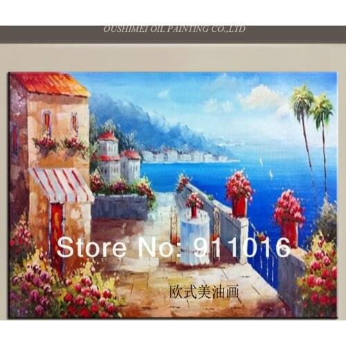 Hand Painted Landsacpe For Living Room Art Oil Painting On Canvas Wall Mediterranean Home Decoration Sea Paintings