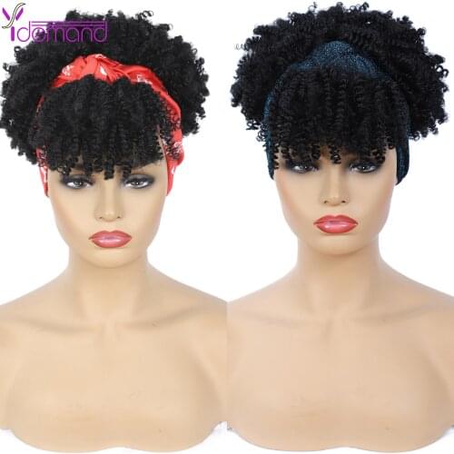 Y Demand 2 Colors Wig Afro Kinky Culry Hair Wigs With Bangs Fluffy Headband Wig Synthetic Wrap Wig Linked Turban For Women