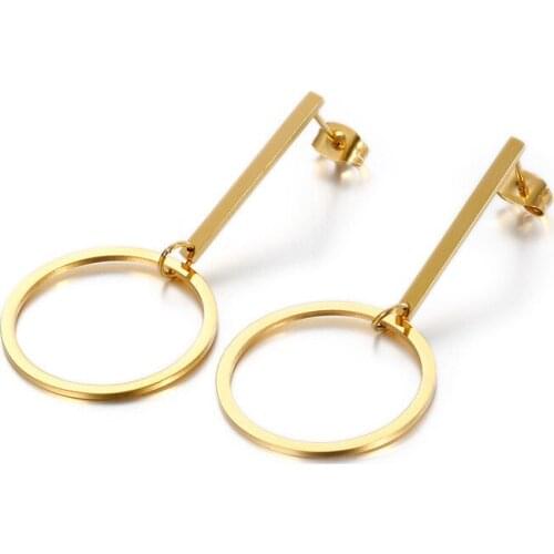 Japanese and Korean fashion new personality titanium steel electroplated large ring earrings geometric long circle ladies