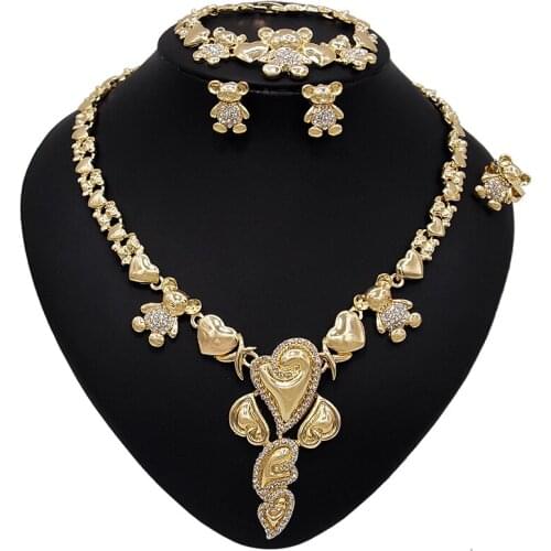 Yulaili Jewelry Sets Teddy Bear Stud Earrings Necklace Bracelet Ring Wedding Bridal Pendant Luxury Jewellery Bijoux