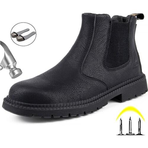 Safety Shoes Men Leather Boots Men Work Shoes Winter Boots Indestructible Safety Boots Chelsea Shoes Anti-puncture Work Boots