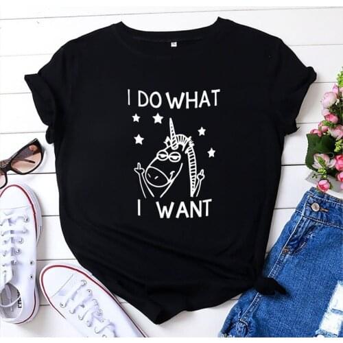 Summer Women T-shirt 100% Cotton Short Sleeve Oversized Unicorn Letter Print Female Fashion Casual Streetwear Harajuku Tee Tops