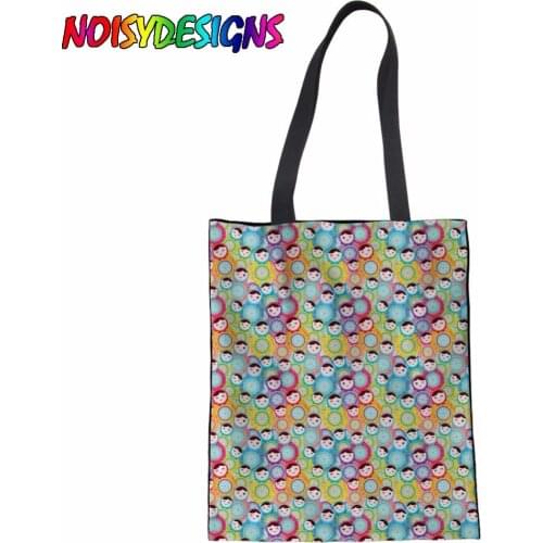 Matryoshka Russian Doll pattern School Bag Canvas Tote Shopping Shoulder Bags pocket bag rugzak Girls Women Linen Handbag