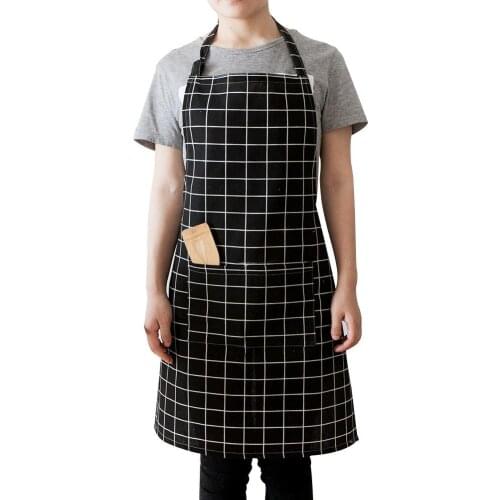 Women Men Apron Casual Adjustable Plaid Cotton Household Kitchen Cooking Cleaning Adult Apron Kitchen Cafe Cleaning Tools 2021