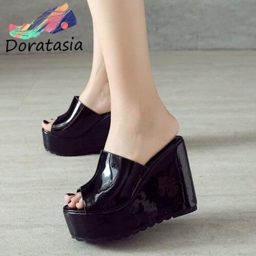 DORATASIA Ins Hot Sale Women Solid Slip On Open Toe Platform Shoes Wedges Casual Concise Outside Sandals Women Pumps