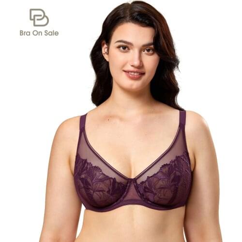 Womens Sexy Floral Lace Bra Unlined Underwire Full Coverage Plus Size Sheer
