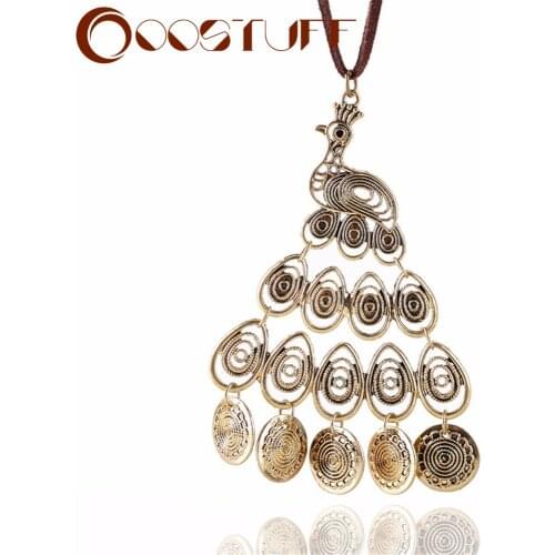 2021 Gold Beautiful Peacock Jewelry for Women Statement necklaces & pendants Geometric Necklace Female Suspension Decoration