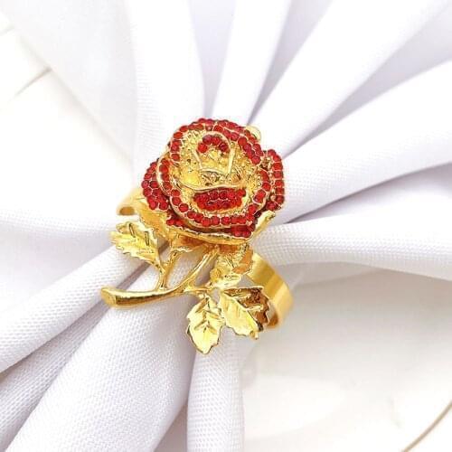 1pcs/lot Valentines Day Rose Flower Napkin Ring Golden Napkin Button Alloy Napkin Ring Table Desktop Decoration